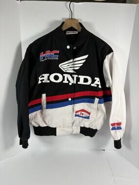 Honda HRC Racing JT USA Snap Front Bomber Jacket Mens M Black Moto Official